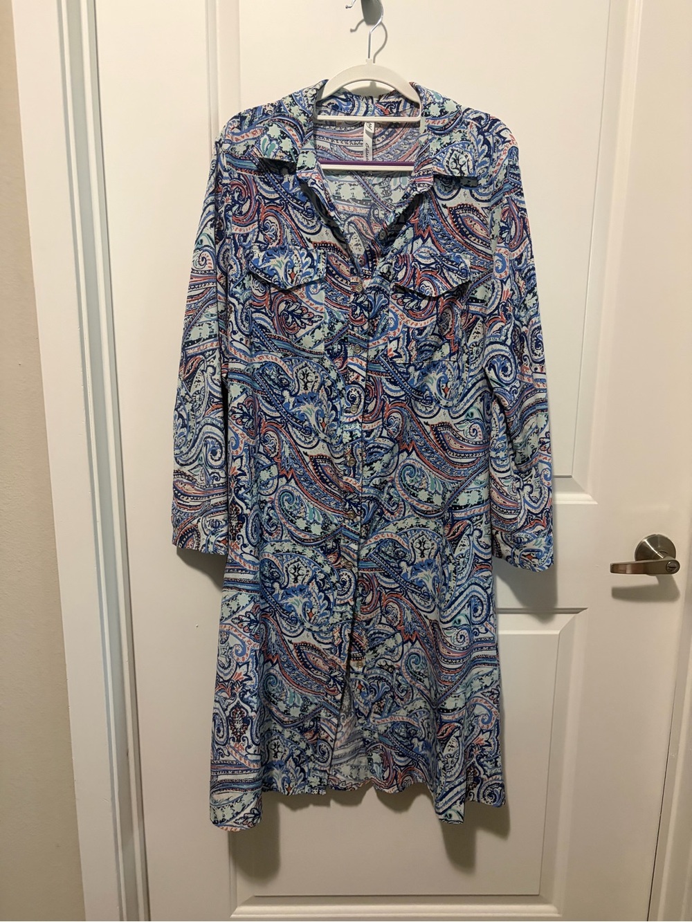 NY Collection Blue Paisley Long Sleeve Shirt Dress
